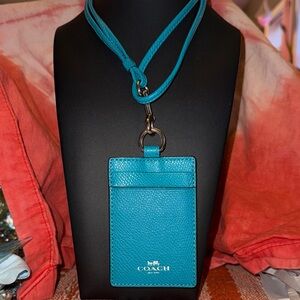Coach Turquoise Leather Card Holder Lanyard